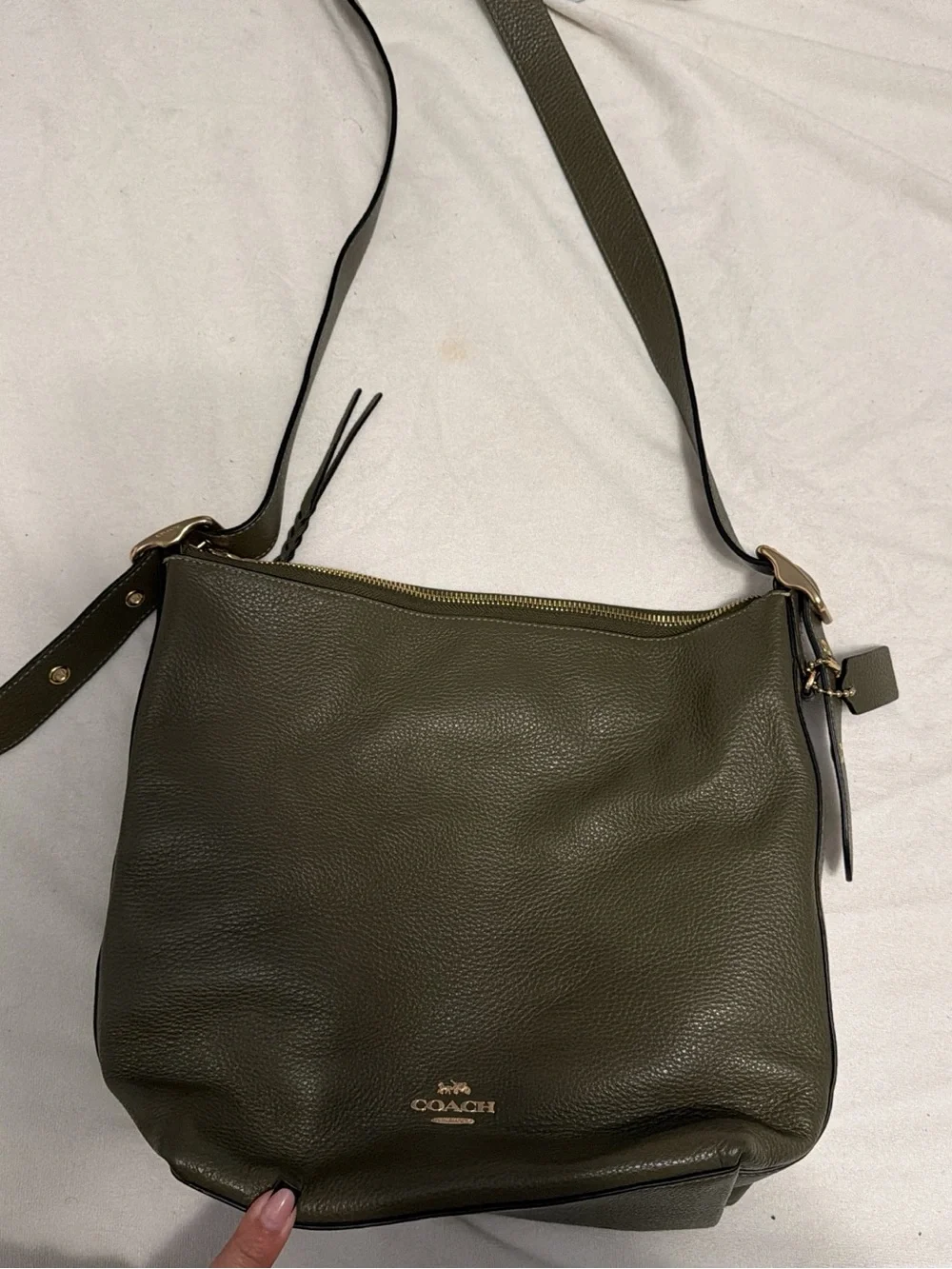 COACH Olive Green Pebbled Leather Shoulder Bag with Gold Hardware